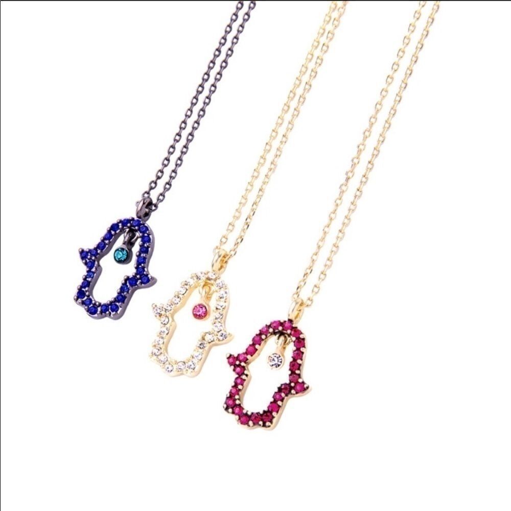 Necklace Hamsa Rhinestone Gold Plated Versatile